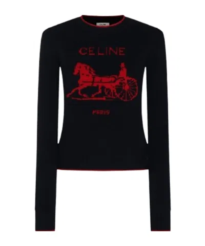 Celine Long-sleeve Knit Top In Black