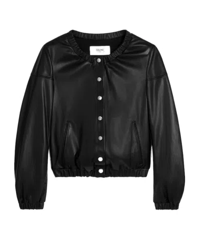 Celine Long-sleeved Leather Jacket In Black