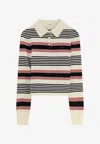 Celine Striped Cotton Knit Polo Sweater Long Sleeves In Multi