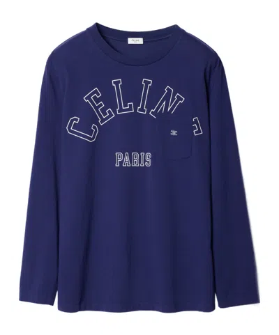 Celine Long-sleeved T-shirt In Cotton Jersey In Blue