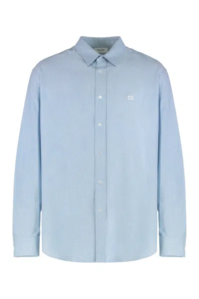 Celine Loose Cotton Chambra Shirt For Men In Blue