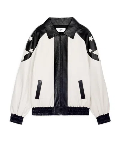 Celine Loose Flag Teddy Bear Jacket In White