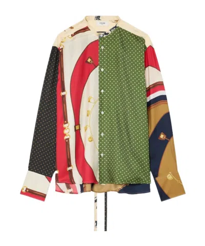 Celine Loose Shirt In Printed Silk Twill In Multi