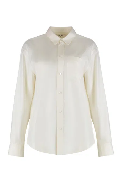 Celine Loose Shirt In Silk Twill In White