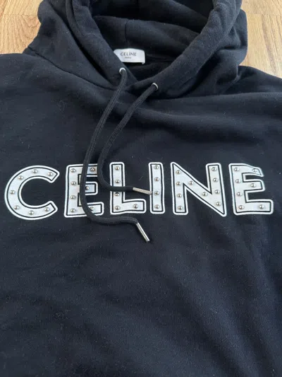 Pre-owned Celine Loose Studded Logo Hoodie In Black