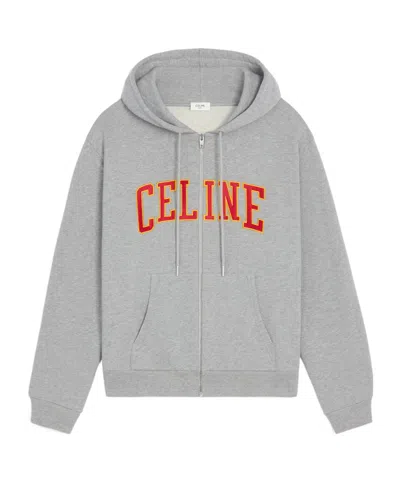 Celine Loose Zip Up Hoodie In Cotton Fleece In Gray