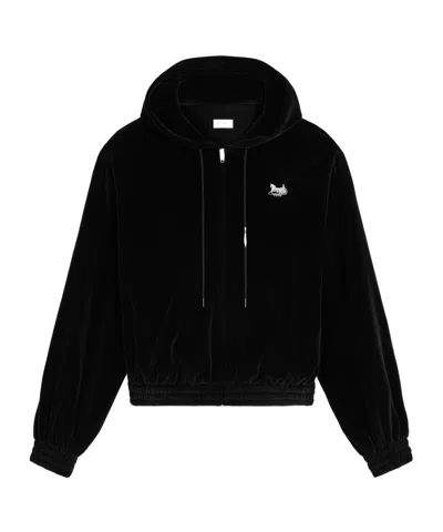 Celine Loose Zip Up Hoodie In Velvet Jersey In Black