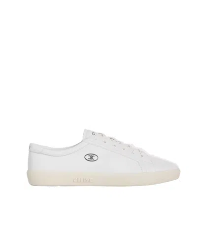Celine Lou Low Lace-up Sneaker With Triomphe In Lambskin In White