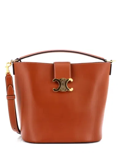 Pre-owned Celine Louise Bag Leather Medium Bucket Bag In Brown