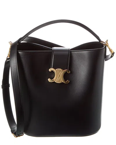 Celine Louise Medium Leather Bucket Bag In Black