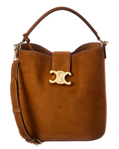 Celine Louise Medium Leather Bucket Bag In Brown