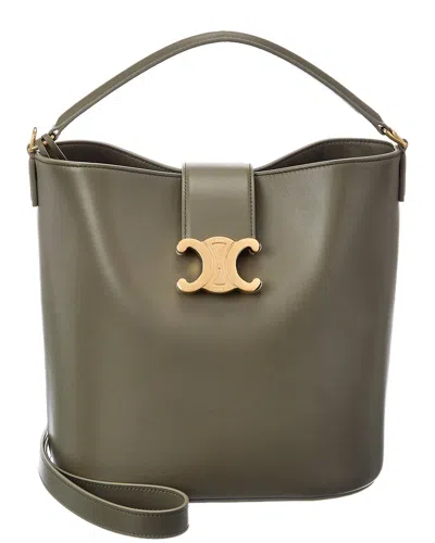 Celine Louise Medium Leather Bucket Bag In Green