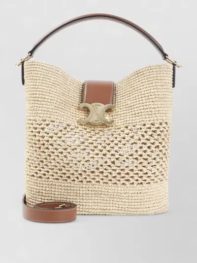Celine Louise Medium Raffia Bucket Shoulder Bag In Brown