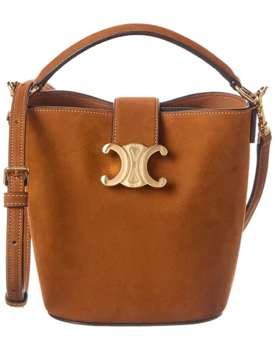 Celine Louise Mini Leather Bucket Bag In Brown