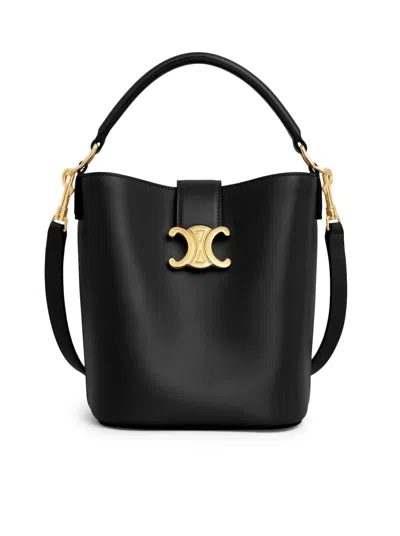 Celine Louise Small Leather Bucket Bag In Black