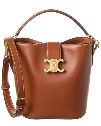 Celine Louise Small Leather Bucket Bag In Brown