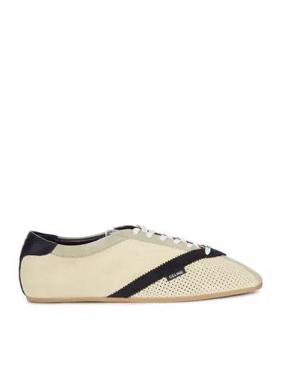 Celine Low Suede Sneaker With Perforated Toe In Nude & Neutrals
