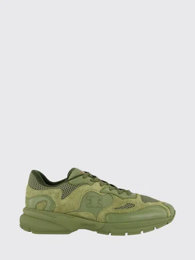 Celine Low Top Sneakers In Mesh And Suede With Monogram Pattern In Green