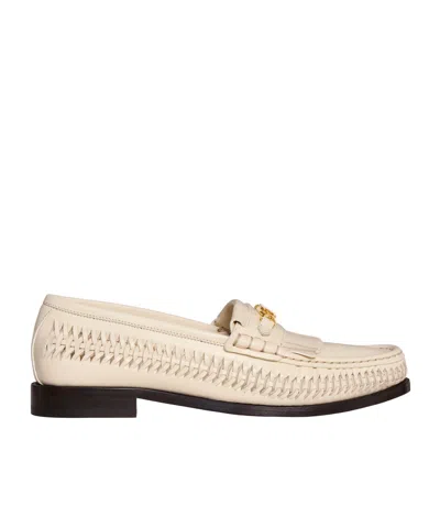 Celine Luco Braided Loafer In Calfskin In White