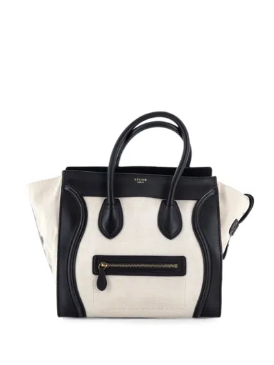 Pre-owned Celine Luggage Bag Canvas And Leather Micro Tote Bag In Neutral