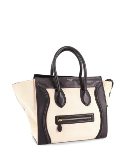 Pre-owned Celine Luggage Bag Canvas And Leather Mini Satchel In Neutrals