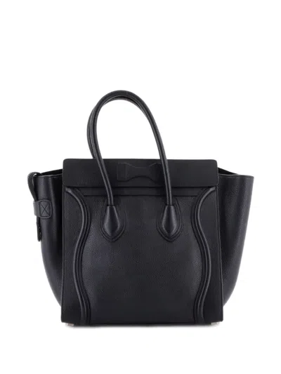 Pre-owned Celine Luggage Bag Grainy Leather Micro Tote Bag In Black