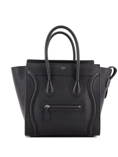 Pre-owned Celine Luggage Bag Grainy Leather Micro Tote Bag In Black