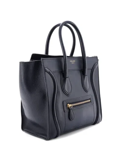 Pre-owned Celine Luggage Bag Grainy Leather Micro Tote Bag In Blue