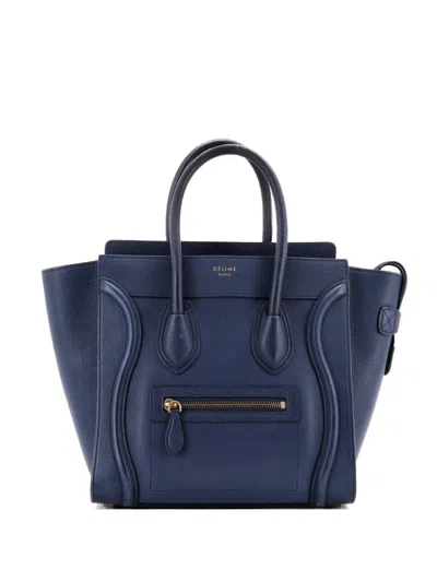 Pre-owned Celine Luggage Bag Grainy Leather Micro Tote Bag In Blue