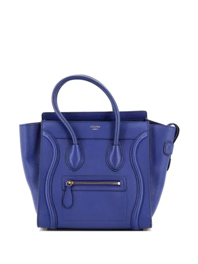 Pre-owned Celine Luggage Bag Grainy Leather Micro Tote Bag In Blue