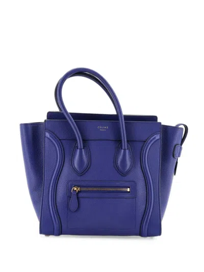 Pre-owned Celine Luggage Bag Grainy Leather Micro Tote Bag In Blue