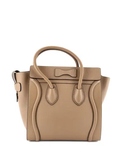 Pre-owned Celine Luggage Bag Grainy Leather Micro Tote Bag In Brown