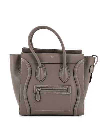 Pre-owned Celine Luggage Bag Grainy Leather Micro Tote Bag In Gray