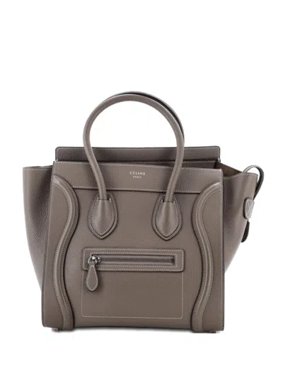 Pre-owned Celine Luggage Bag Grainy Leather Micro Tote Bag In Neutral