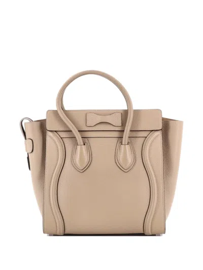 Pre-owned Celine Luggage Bag Grainy Leather Micro Tote Bag In Neutral