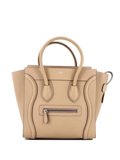 Pre-owned Celine Luggage Bag Grainy Leather Micro Tote Bag In Neutral