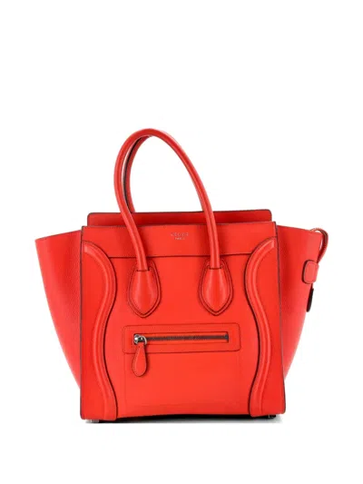 Pre-owned Celine Luggage Bag Grainy Leather Micro Tote Bag In Orange