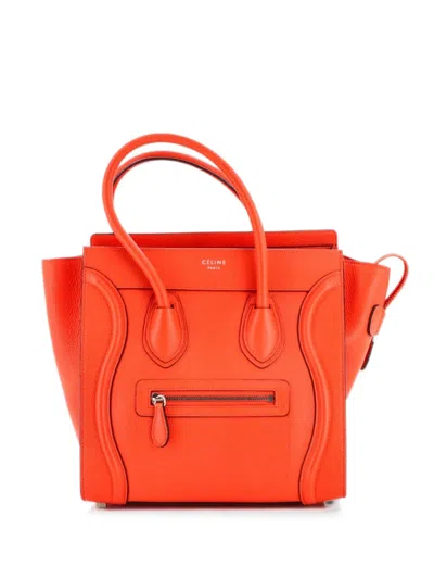 Pre-owned Celine Luggage Bag Grainy Leather Micro Tote Bag In Orange