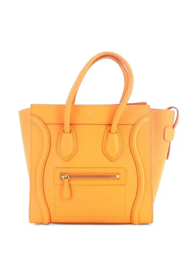 Pre-owned Celine Luggage Bag Grainy Leather Micro Tote Bag In Orange