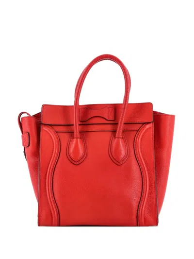 Pre-owned Celine Luggage Bag Grainy Leather Micro Tote Bag In Red