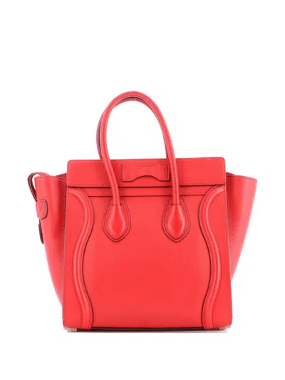 Pre-owned Celine Luggage Bag Grainy Leather Micro Tote Bag In Red