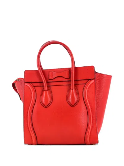 Pre-owned Celine Luggage Bag Grainy Leather Micro Tote Bag In Red