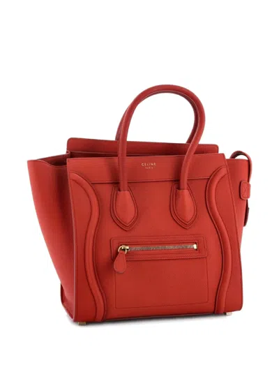 Pre-owned Celine Luggage Bag Grainy Leather Micro Tote Bag In Red