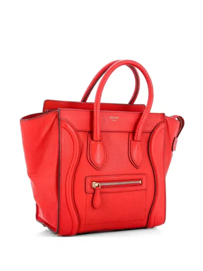 Pre-owned Celine Luggage Bag Grainy Leather Micro Tote Bag In Red