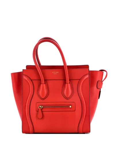 Pre-owned Celine Luggage Bag Grainy Leather Micro Tote Bag In Red