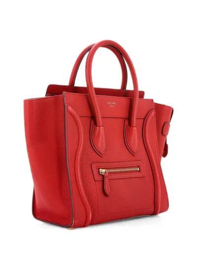 Pre-owned Celine Luggage Bag Grainy Leather Micro Tote Bag In Red