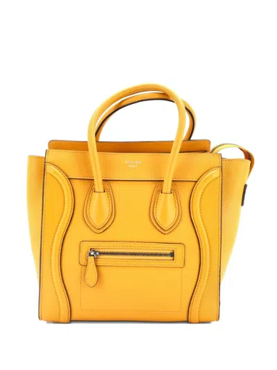Pre-owned Celine Luggage Bag Grainy Leather Micro Tote Bag In Yellow