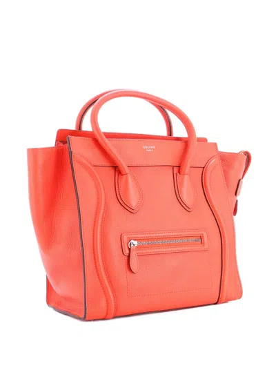 Pre-owned Celine Luggage Bag Grainy Leather Mini Tote Bag In Orange