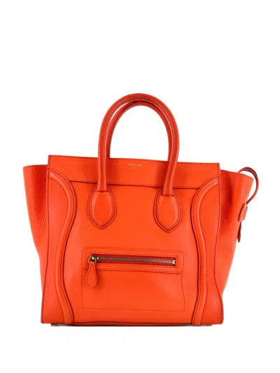 Pre-owned Celine Luggage Bag Grainy Leather Mini Tote Bag In Orange