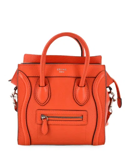 Pre-owned Celine Luggage Bag Grainy Leather Nano Crossbody Bag In オレンジ